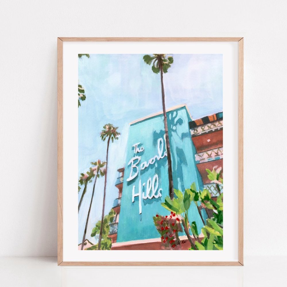 Beverly Hills Hotel art print - gouache painting print - California print